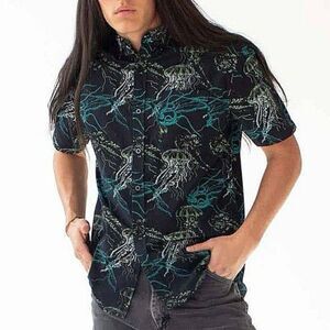 Artistry in Motion-Black and Teal Jellyfish button up Shirt-regular fit -Size XL